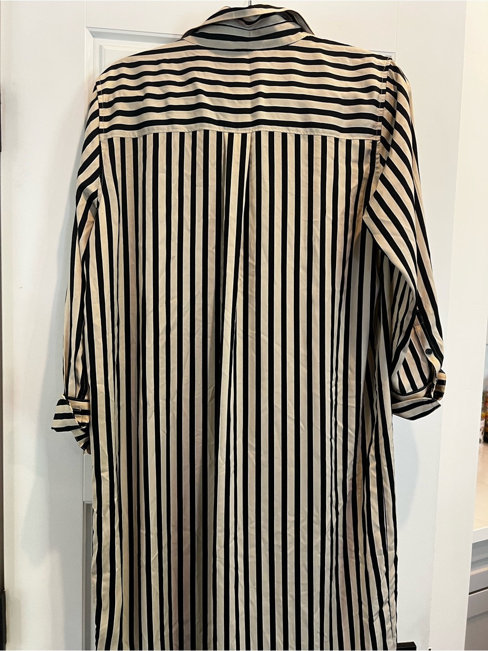 Banana Republic Petite Medium Black Cream Stripe Midi Shirt Dress Long Sleeve - Picture 3 of 8